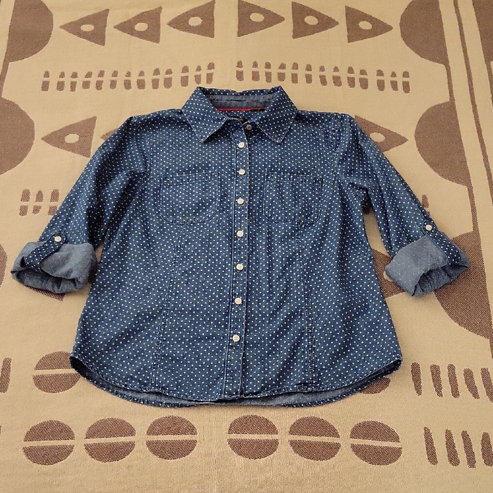 Talbots Chambray Polka Dot Shirt